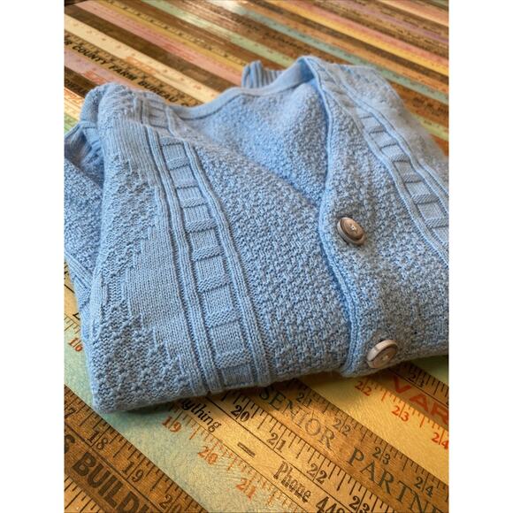 VINTAGE Grandpa Cardigan Sweater Mens M Sky Blue Grunge Cobain Union Made USA - Picture 10 of 10